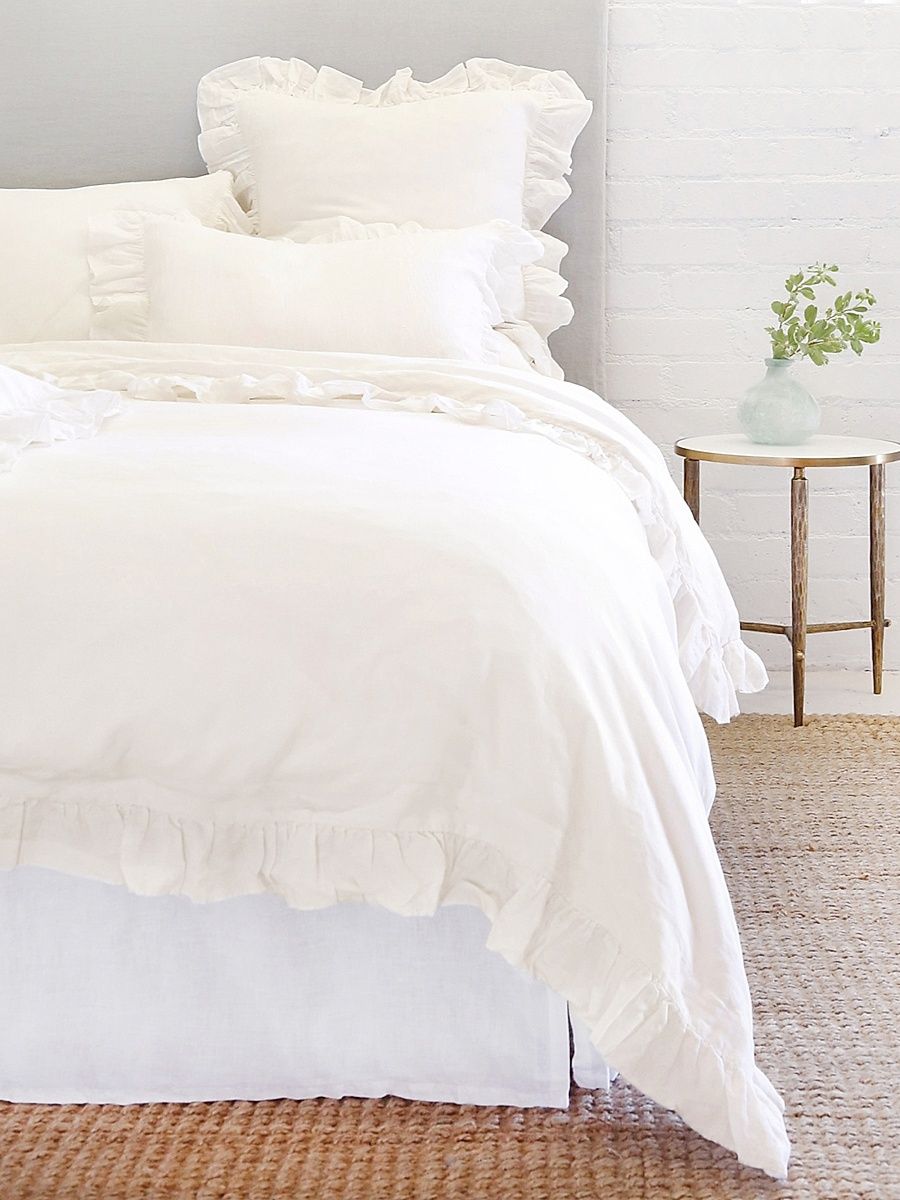 Charlie Linen Duvet Cover - White - Size Euro