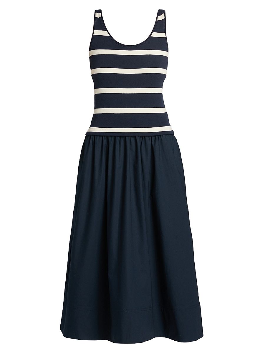 Women's Amber Striped Stretch-Cotton Midi-Dress - Maritime Blue Cream Stripe - Size Large