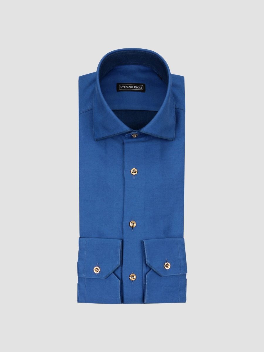 Stefano Ricci Men's Textured-Weave Spread-Collar Shirt - Royal Blue - Size 15.75