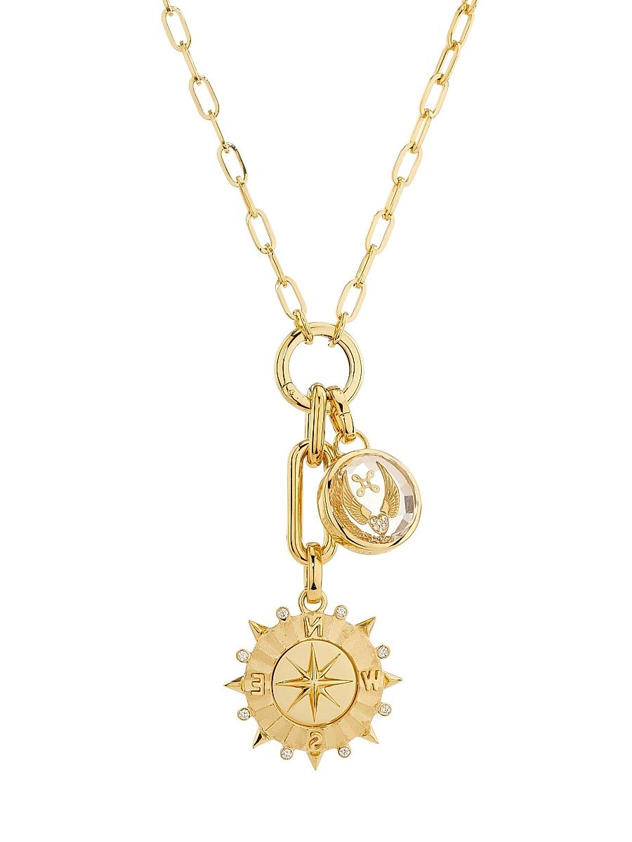 Women's Internal Compass & Passion 18K Yellow Gold & 0.14 TCW Diamond Double Pendant Necklace - Yellow Gold