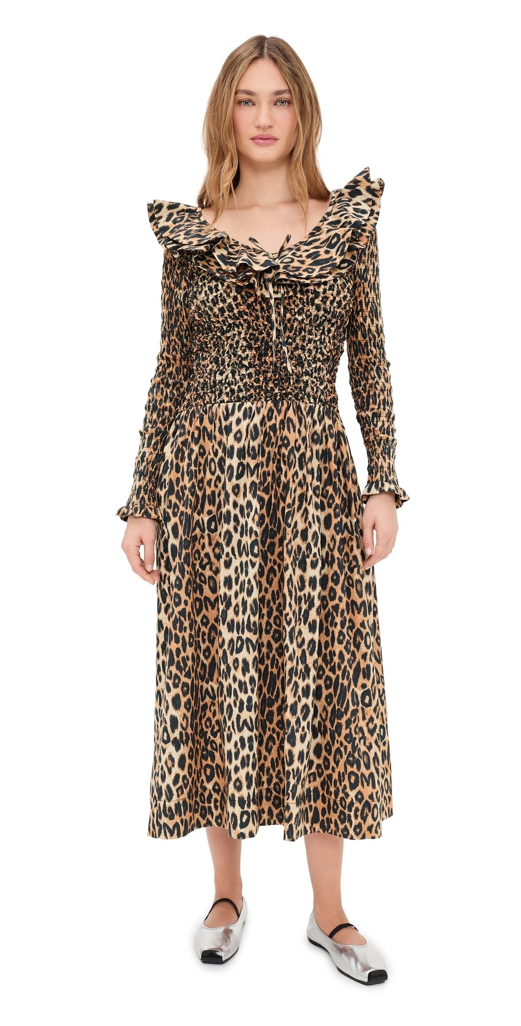 Damson Madder Harper Shirred Midi Dress Leopard 8