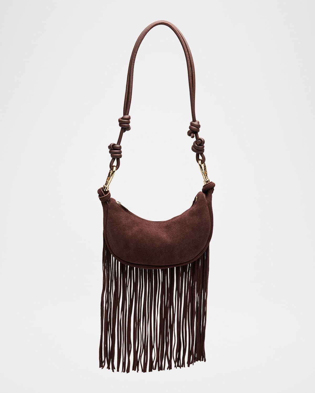 Avery Fringed Suede Crescent Shoulder Bag
