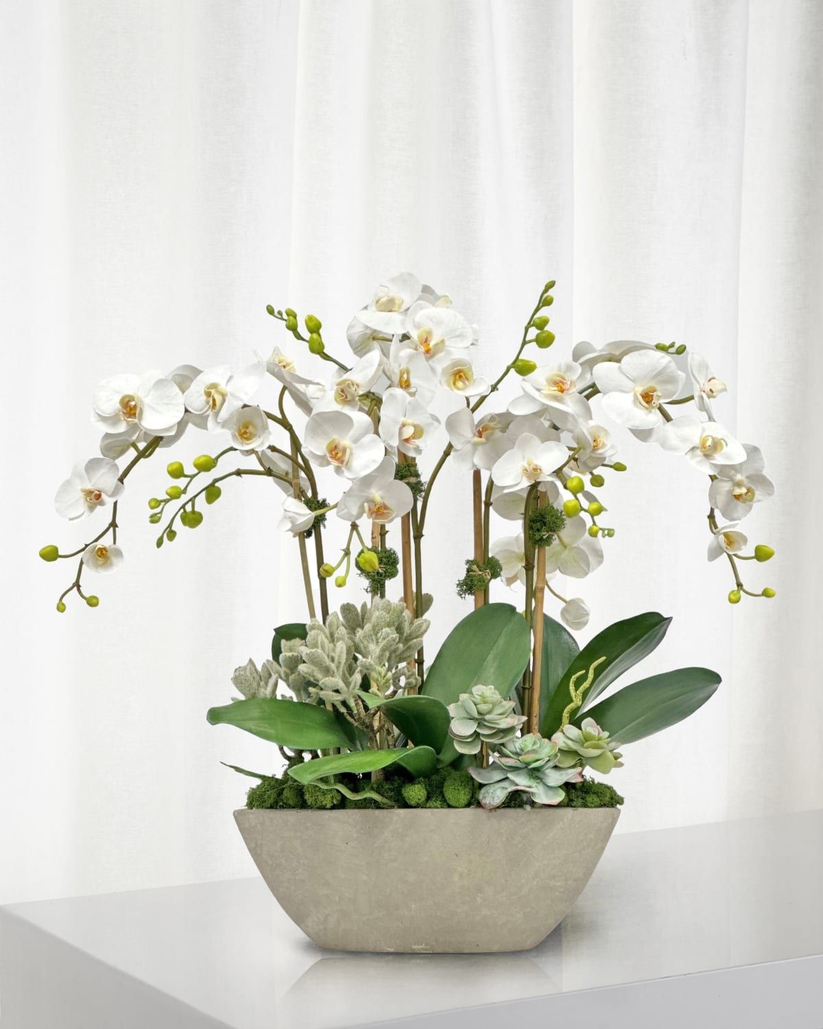 Orchid Succulent 26" Faux Floral Arrangement in Fiberglass Planter