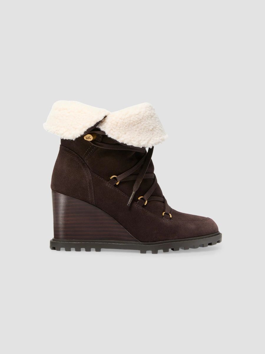 MICHAEL Michael Kors Women's Blakely 75MM Suede & Faux-Shearling Boots - Chocolate - Size 11