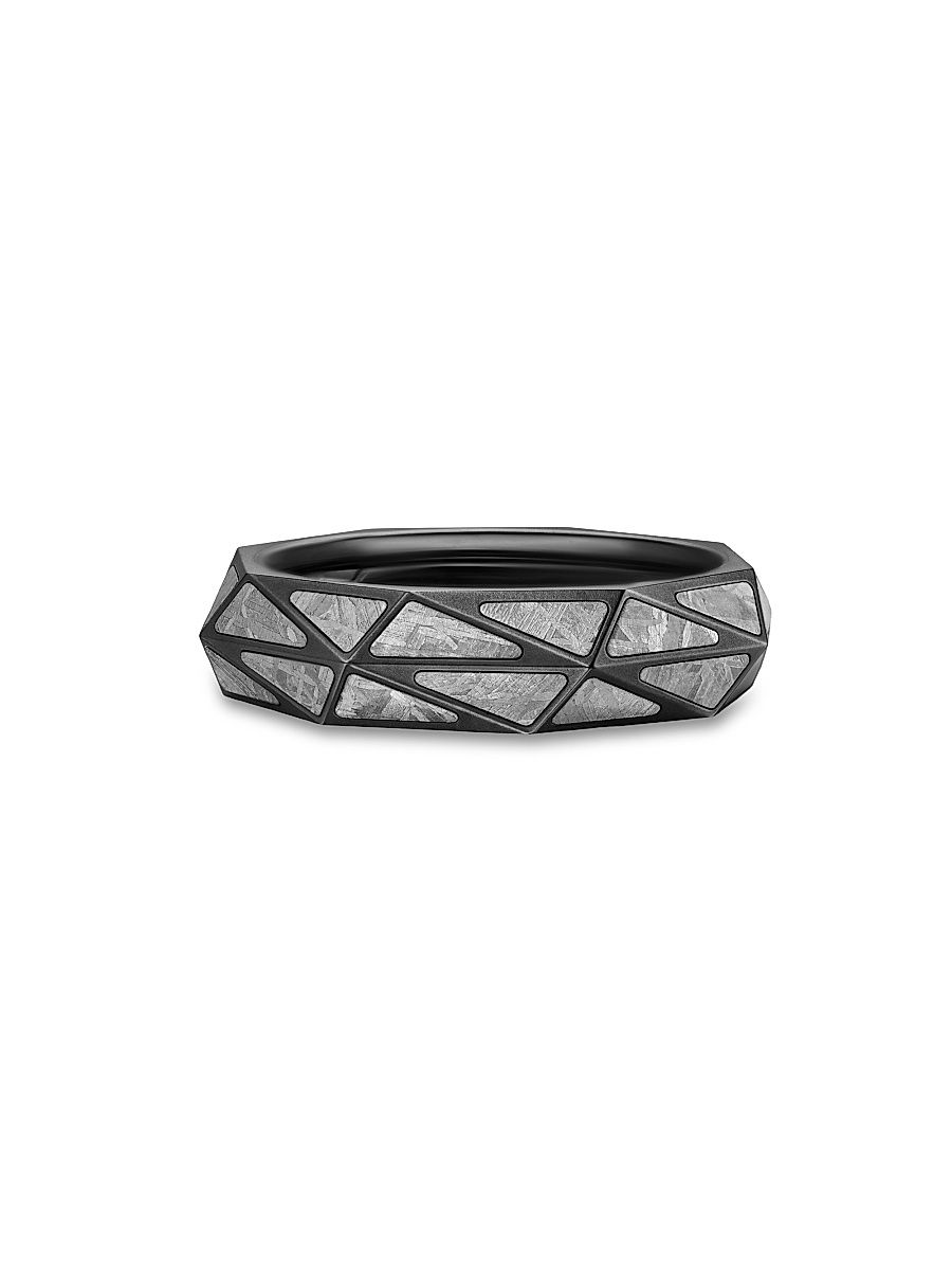 Men's Faceted Band Ring in Black Titanium - Meteorite - Size 8.5