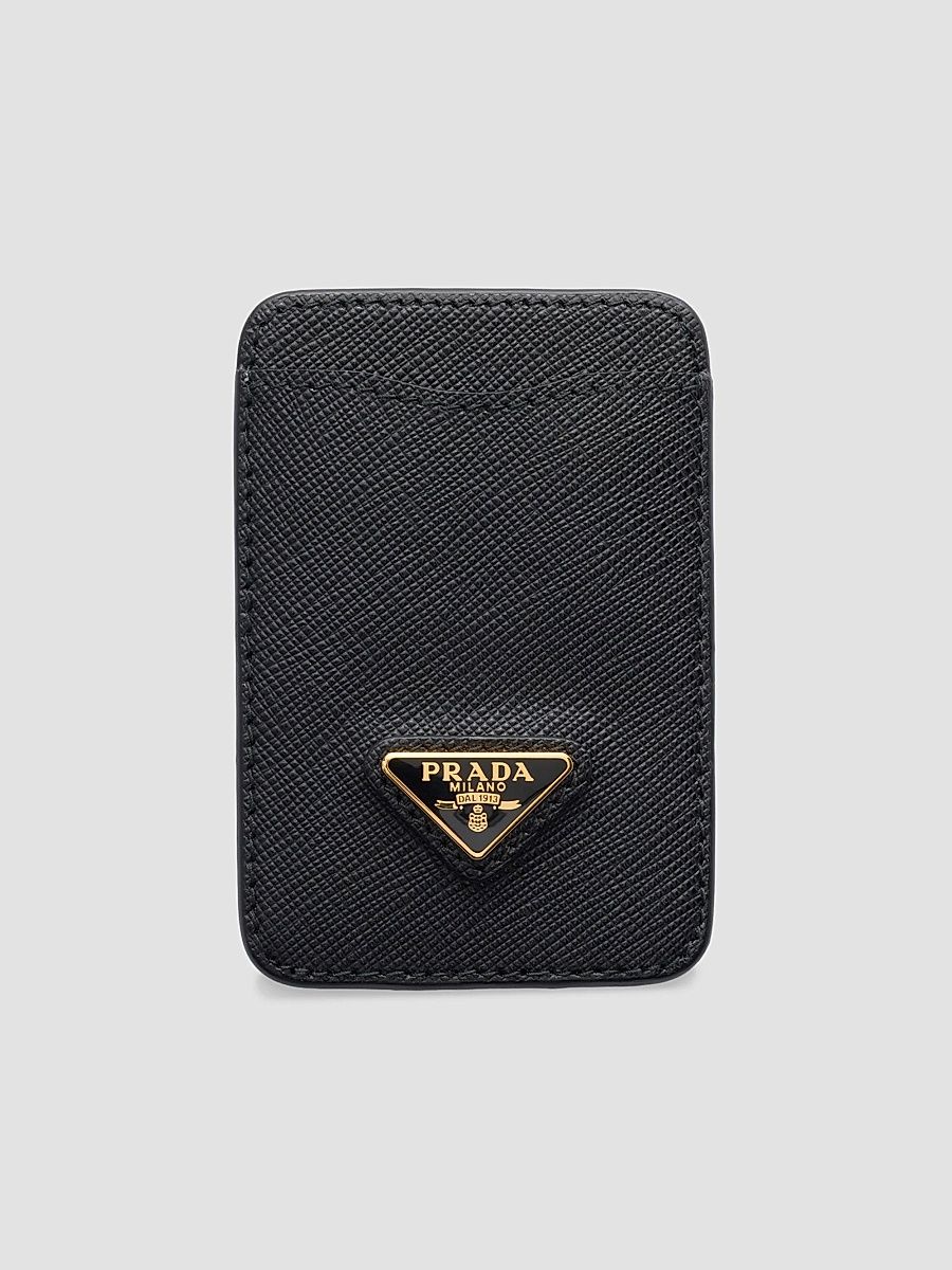 Women's Saffiano Leather Card Holder - Black Gold