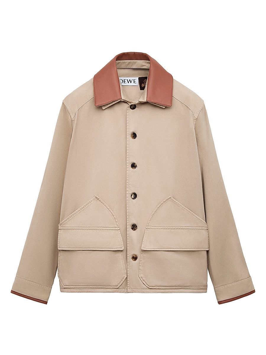 Men's LOEWE x Paula's Ibiza Leather-Collar Canvas Barn Jacket - Sand - Size 40