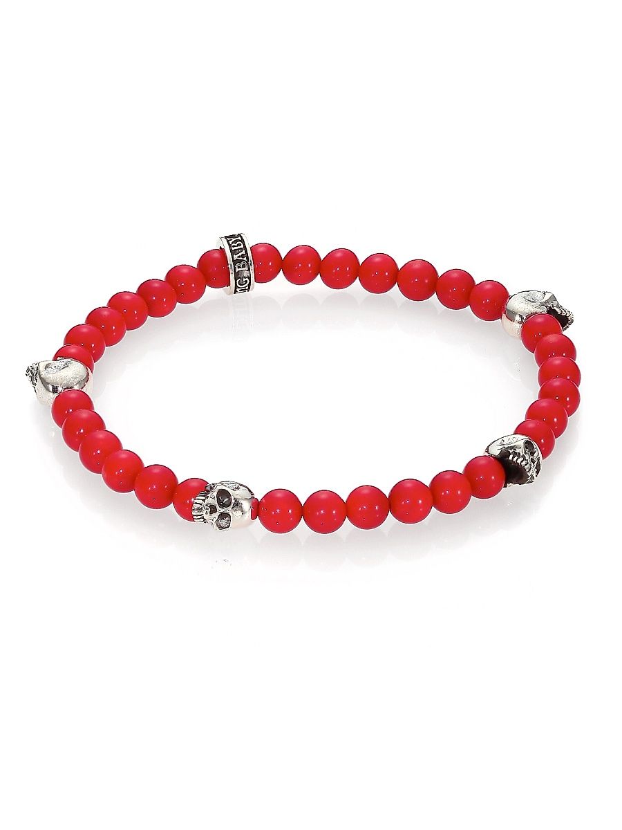 Men's Red Coral Beaded Bracelet - Red