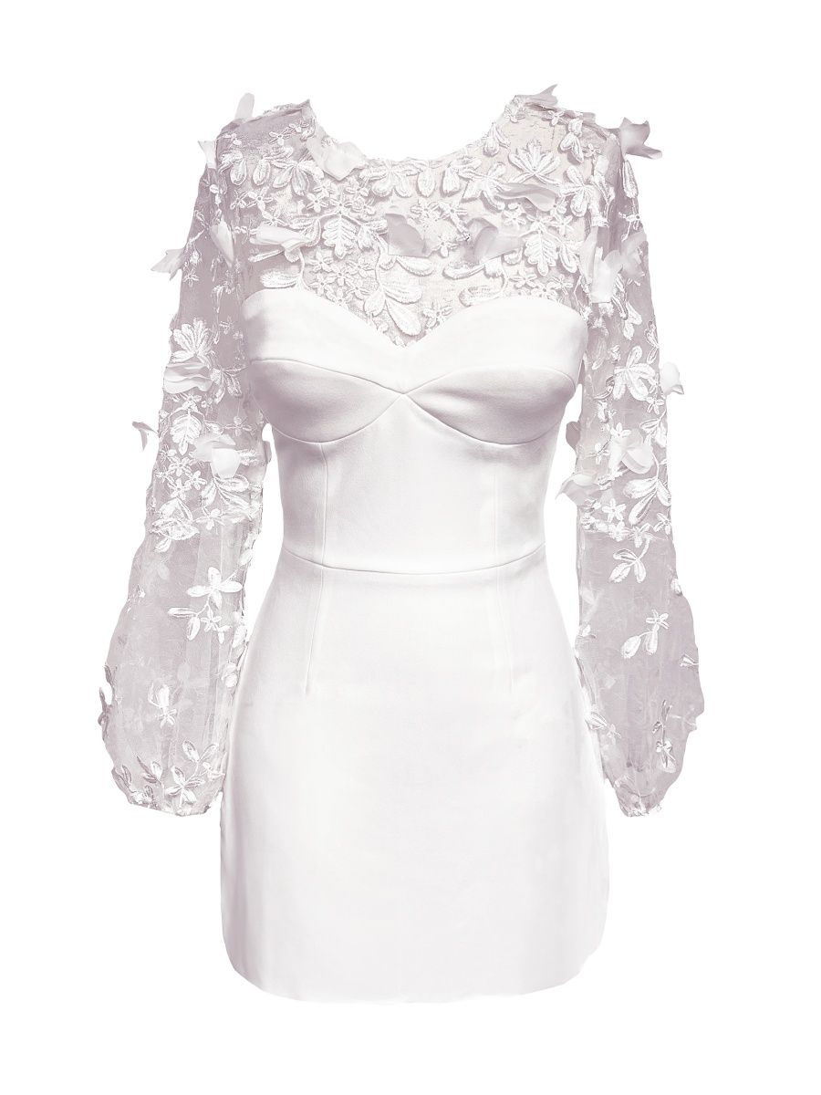 Dress The Population Women's Mila Embroidered Crepe Knit Minidress - White - Size Large