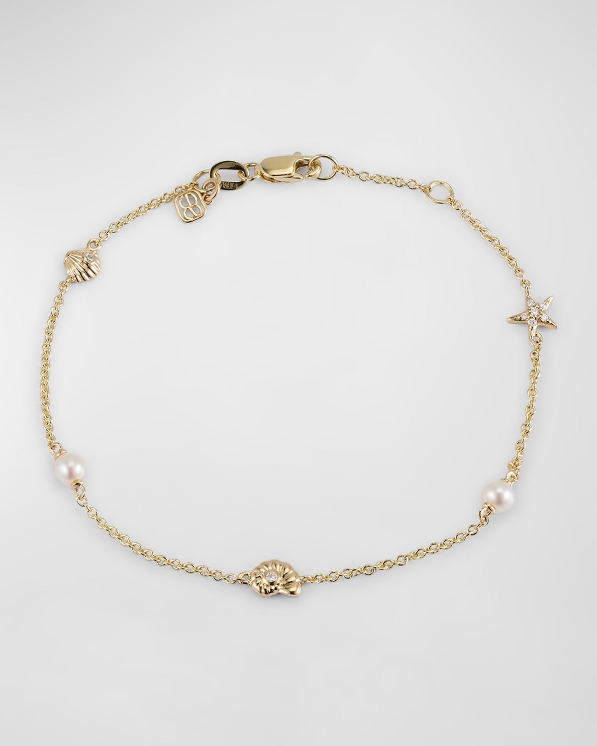 14K Gold Shells Chain Bracelet with Diamonds
