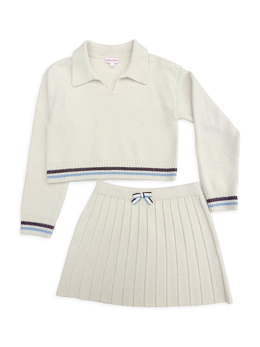 Girl's Polo Sweater & Skirt Set - Tan Suede - Size 8