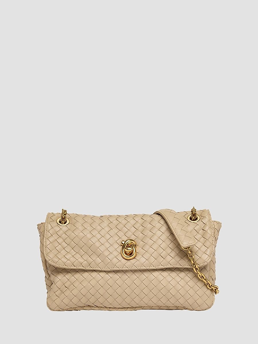 Women's Madison Intrecciato Leather Shoulder Bag - Ecru Muse Brass