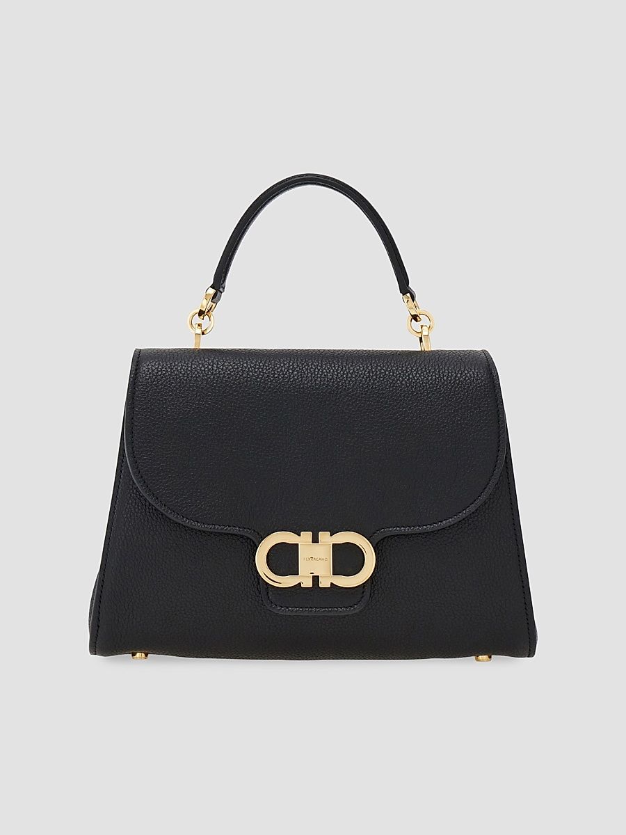 Women's Double Gancini Leather Top Handle Bag - Nero