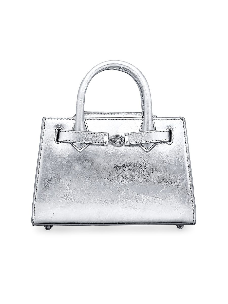 Women's Winnie Top Handle Bag Mini in Antiqued Leather - Chrome
