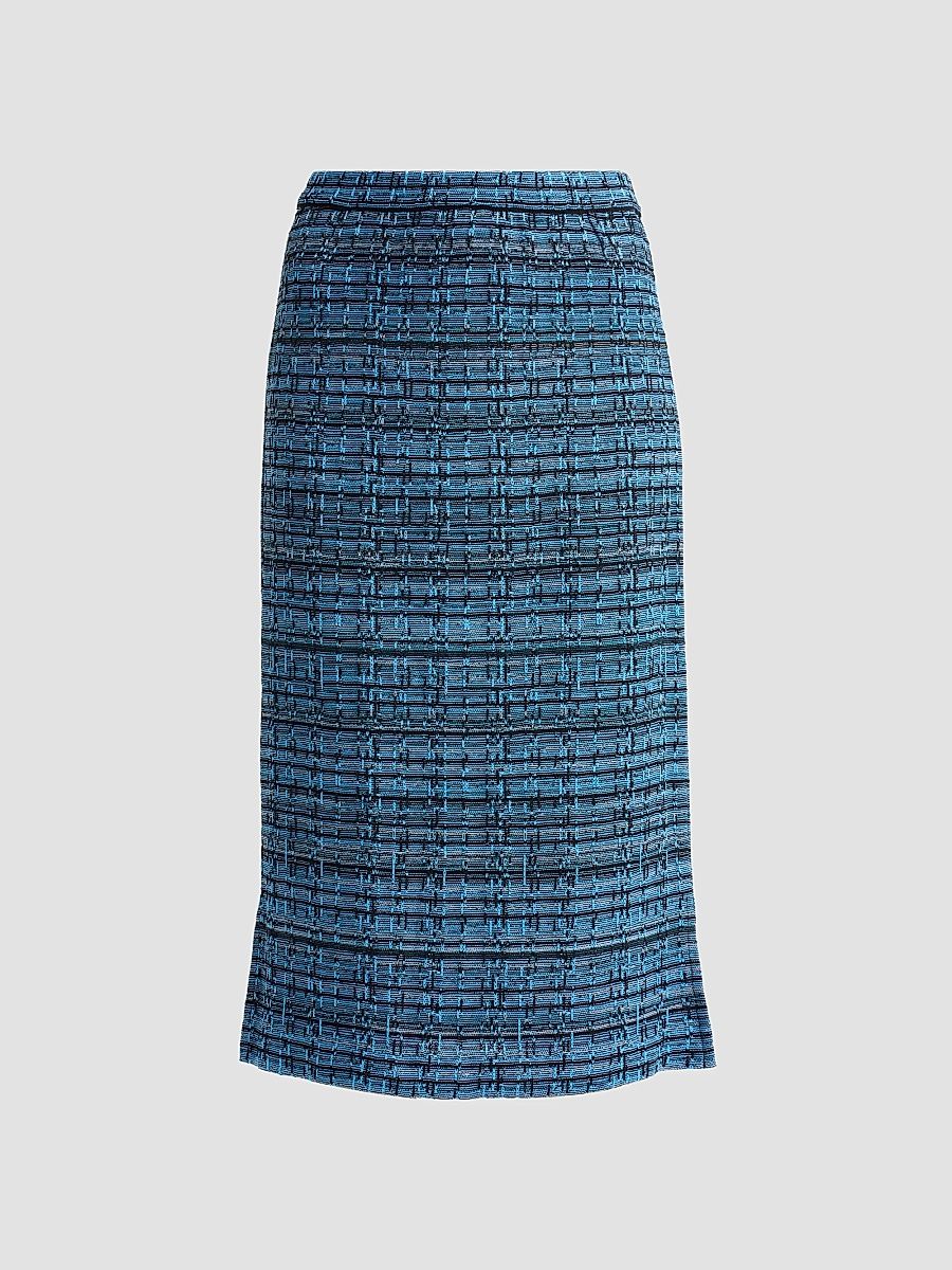 Ming Wang Women's Tweed Checked Pencil Midi Skirt - Deep Teal - Size XL