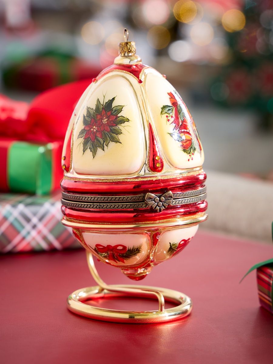 Christmas Tree & Train Hinged Egg Ornament