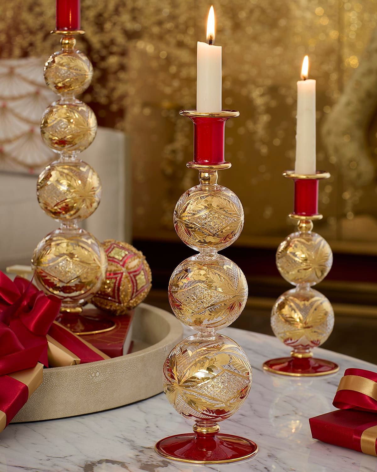 11.6" Red and Gold-Tone Candle Holder