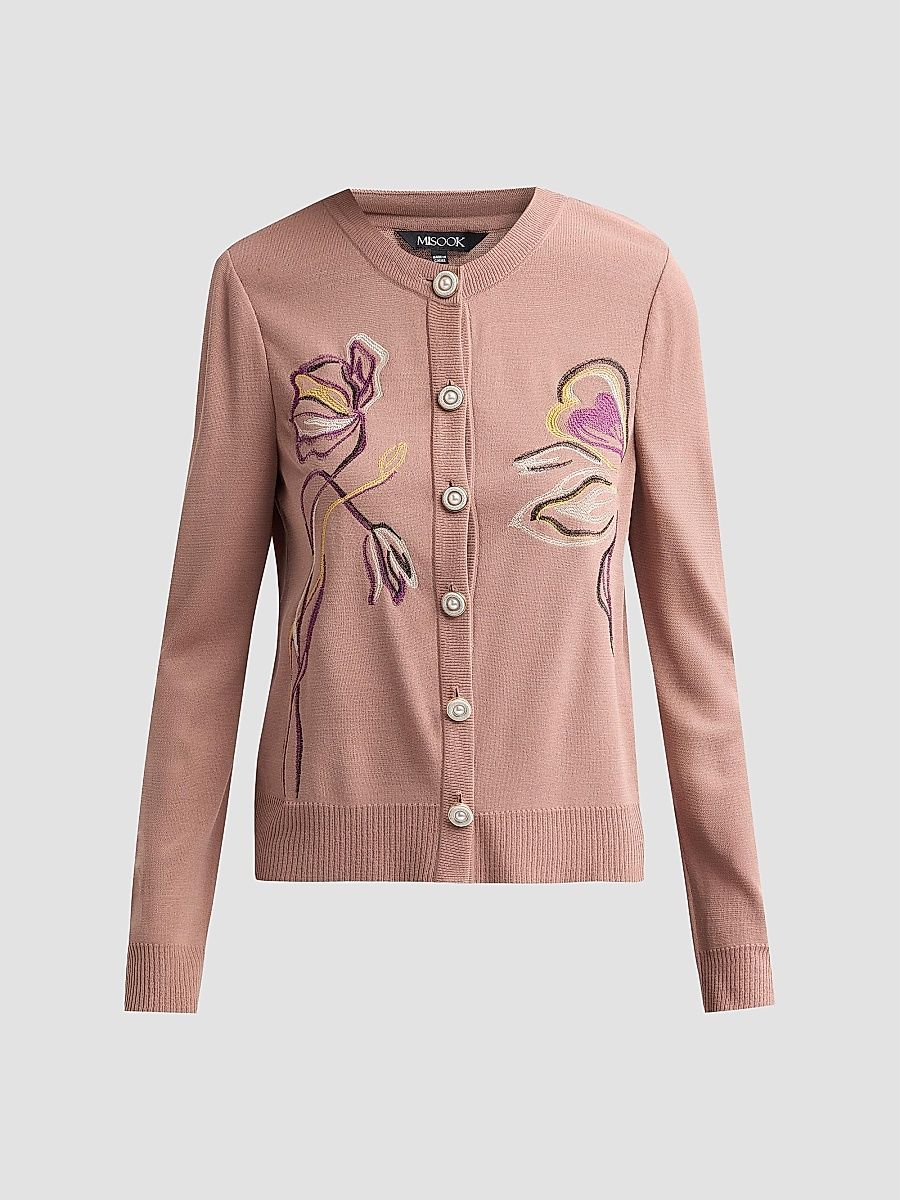 Women's Floral Embroidered Knit Cardigan - Charmeuse Fresh Purple - Size XXL