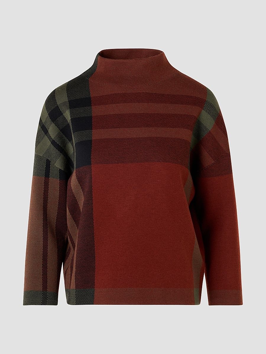 Women's Jacquard Check Boxy Sweater - Copper Black - Size 8