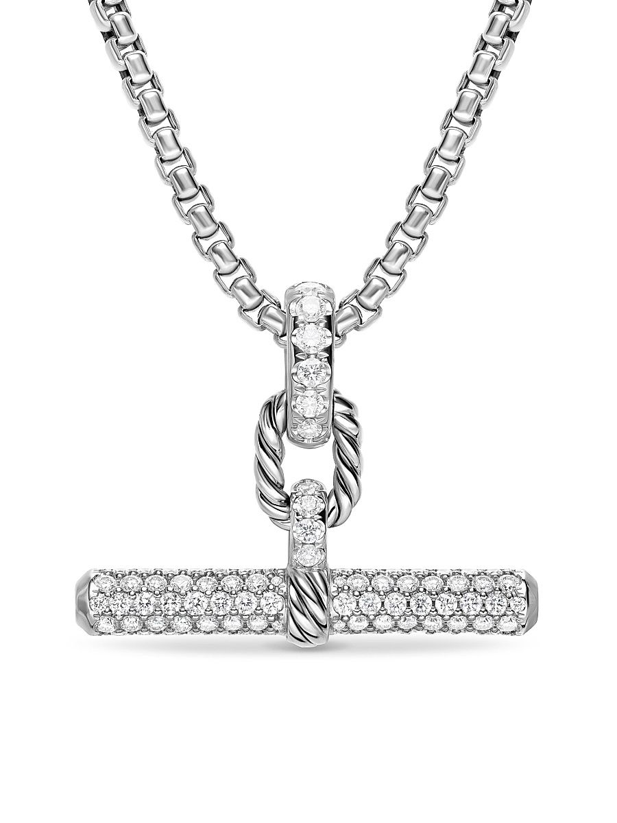Women's DY Madison Toggle Pendant in Sterling Silver with Diamonds, 29MM - Diamond