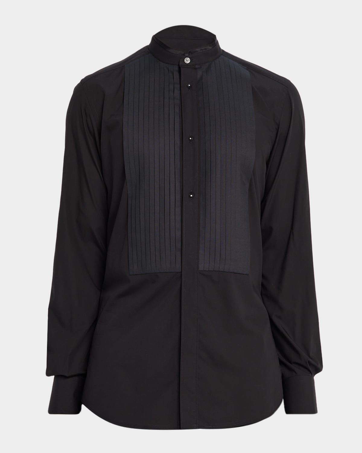 Men & apos;s Cotton Pleated Plastron Band Collar Dress Shirt
