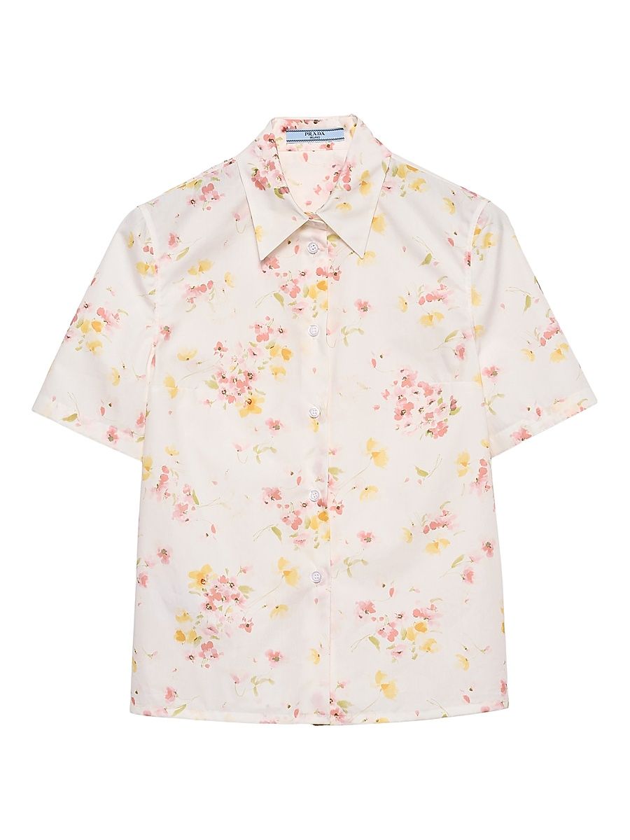 Women's Short-Sleeved Floral Print Poplin Shirt - Pink - Size 6