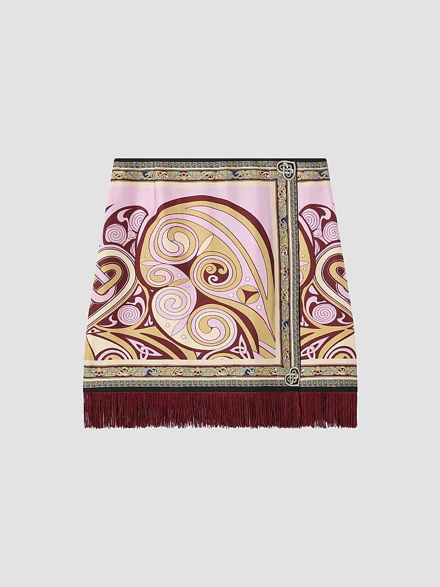 Women's Mini Foulard Skirt with Fringes - Kells Pink - Size 12