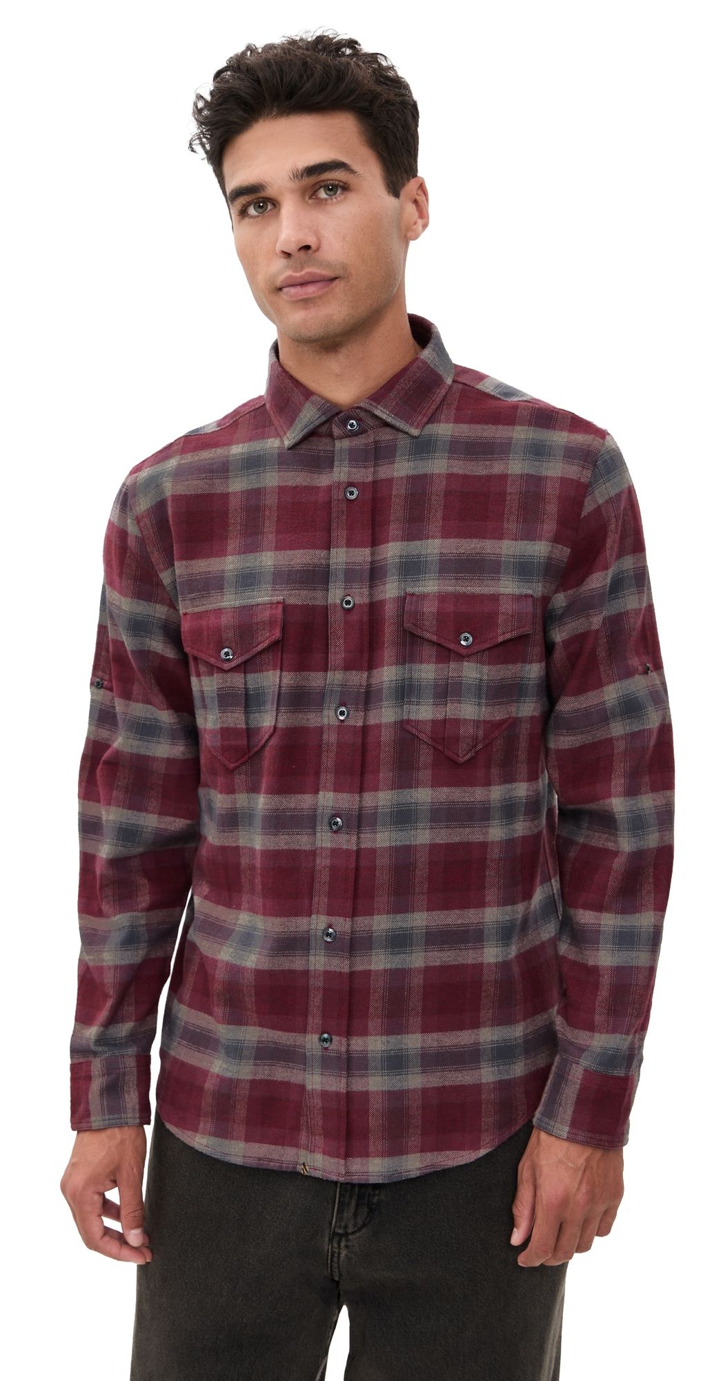 Billy Reid Brushed Bold Plaid Scout Shirt Syrah Multi XL