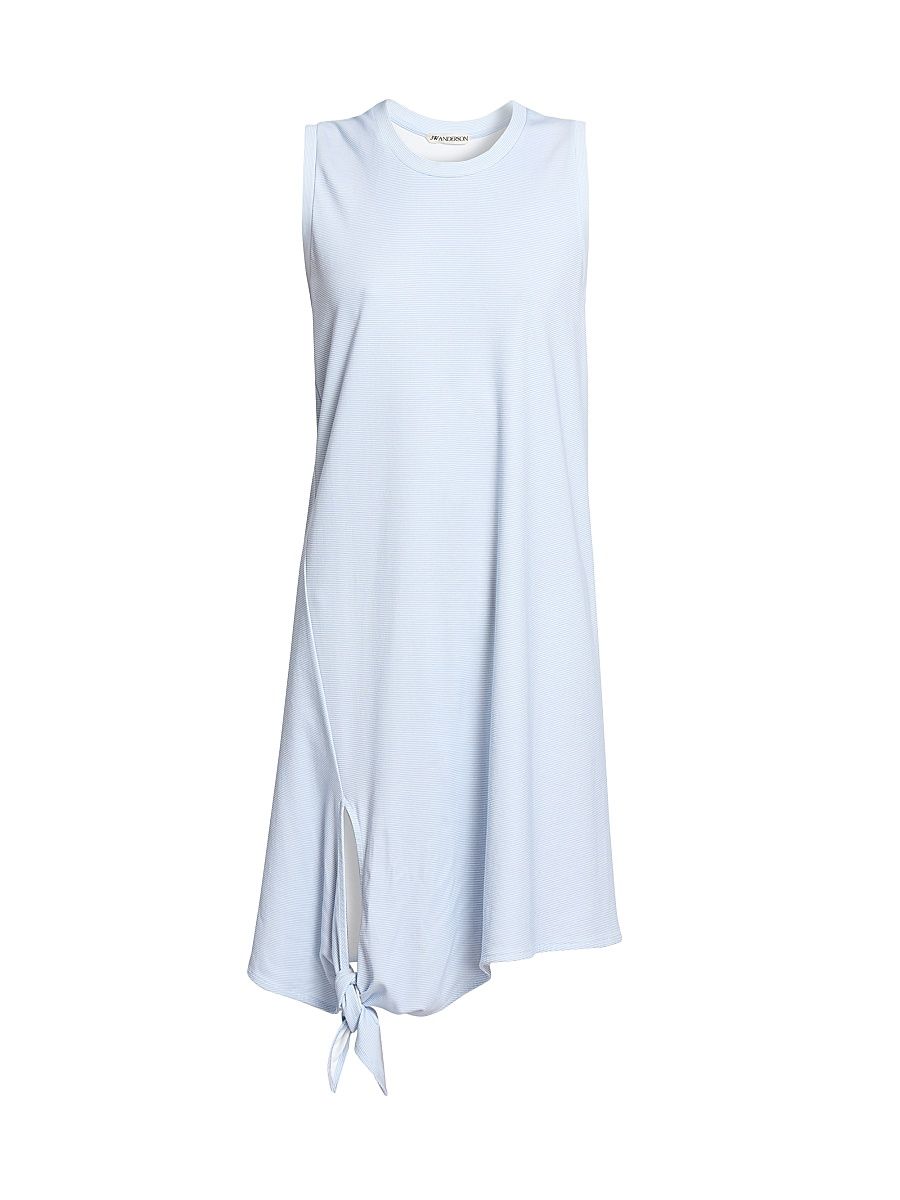Women's Knotted Cotton Minidress - White Light Blue - Size XL