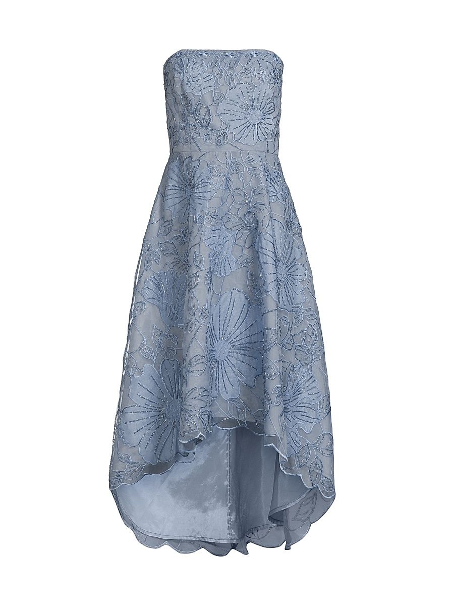 Women's Floral Embellished Bandeau A-Line Midi-Dress - Blue Cloud - Size 14