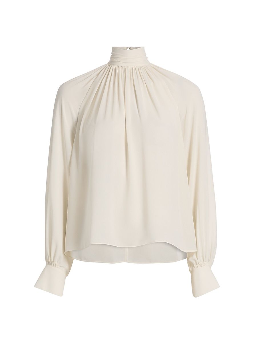 Women's Gathered Draped Neck Blouse - Cream - Size XXS