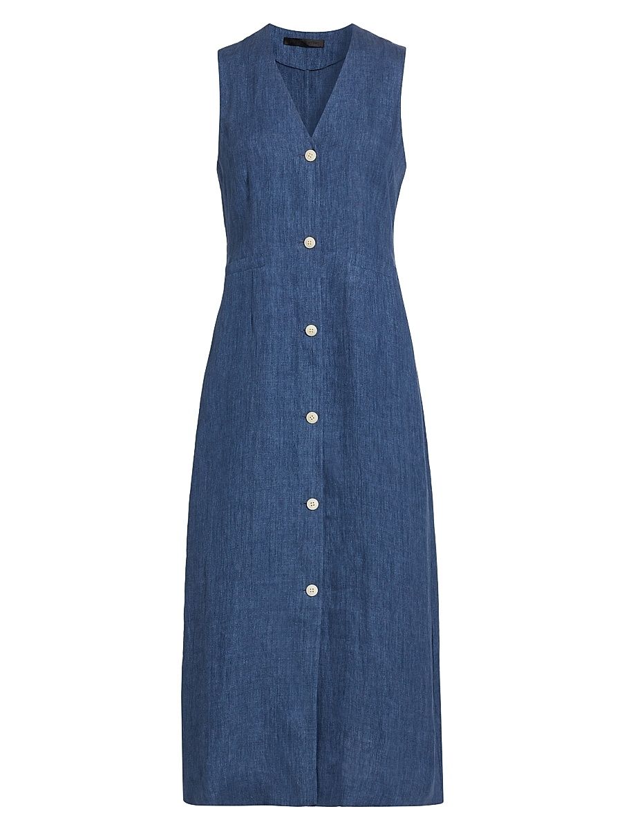 Women's Callan Linen Midi-Dress - Chambray - Size XL