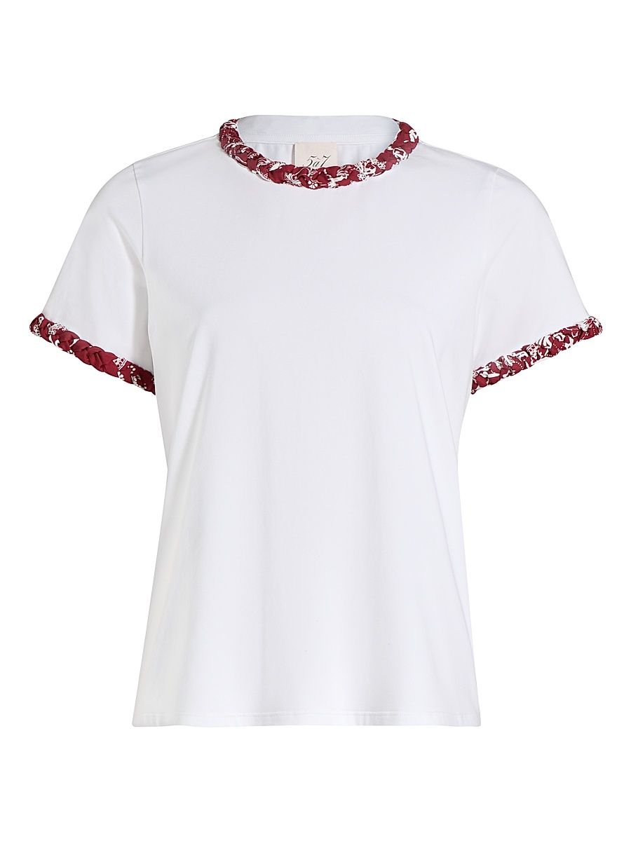 Women's Bandana-Braided Stretch-Cotton T-Shirt - White Bordeaux - Size Small
