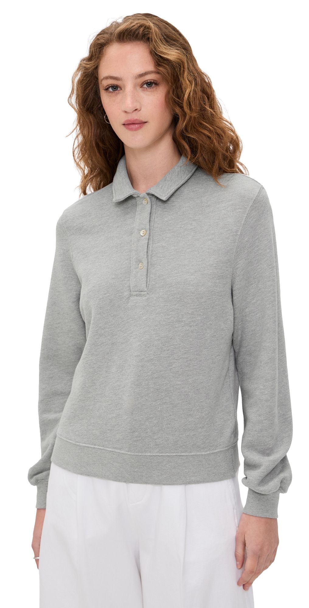DONNI. The Eco-Terry Polo Sweatshirt Heather Grey S