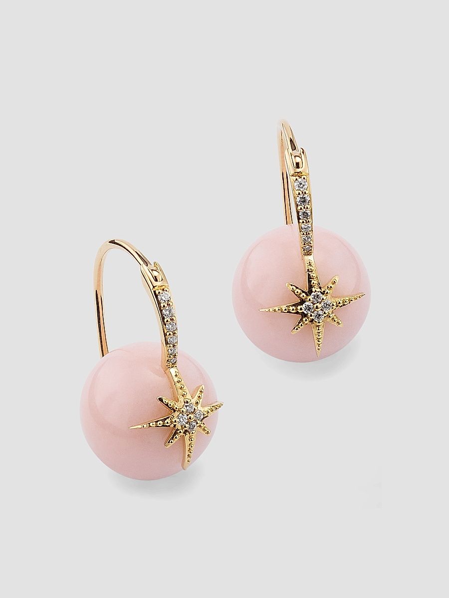 Women's 14K Yellow Gold, Pink Opal & 0.09 TCW Diamond Drop Earrings - Pink