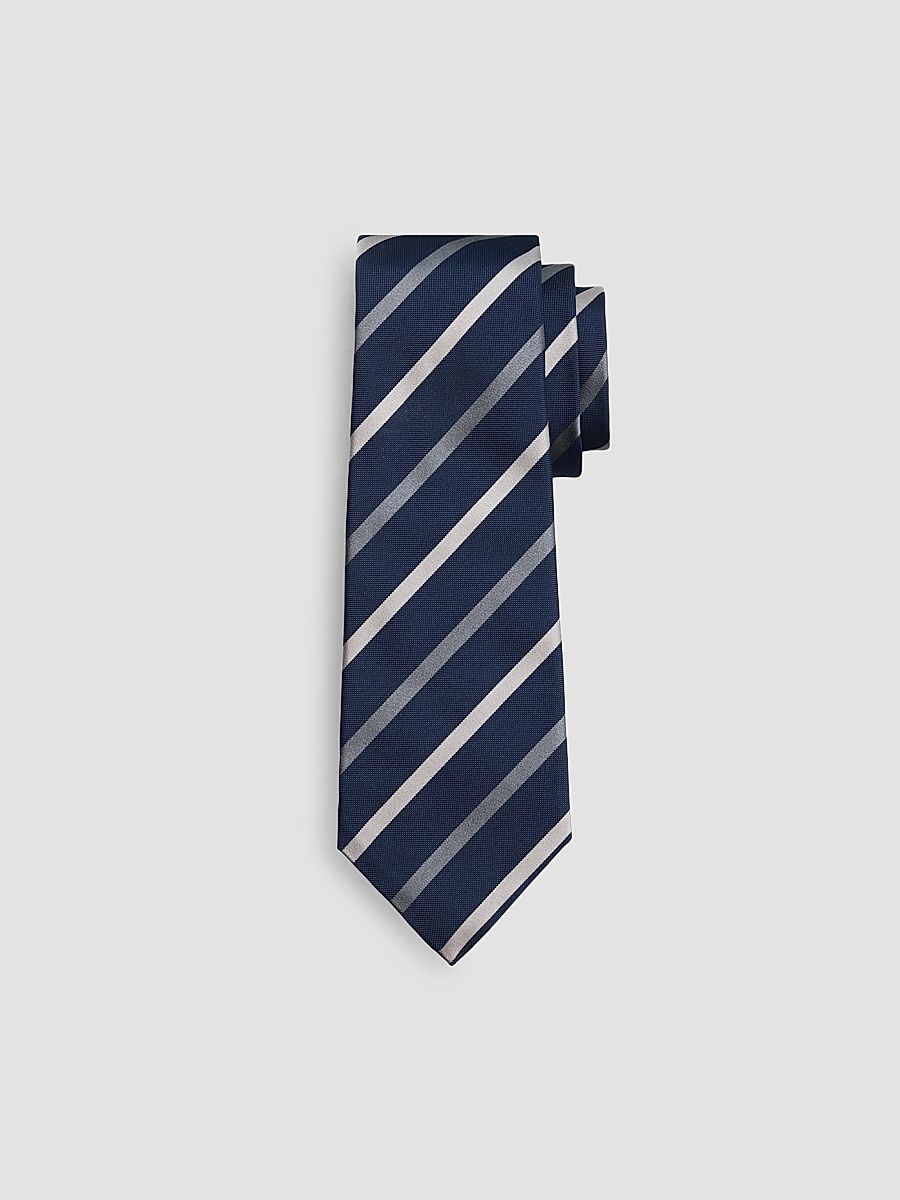 Men's Stripe Silk Twill Tie - Navy Grey