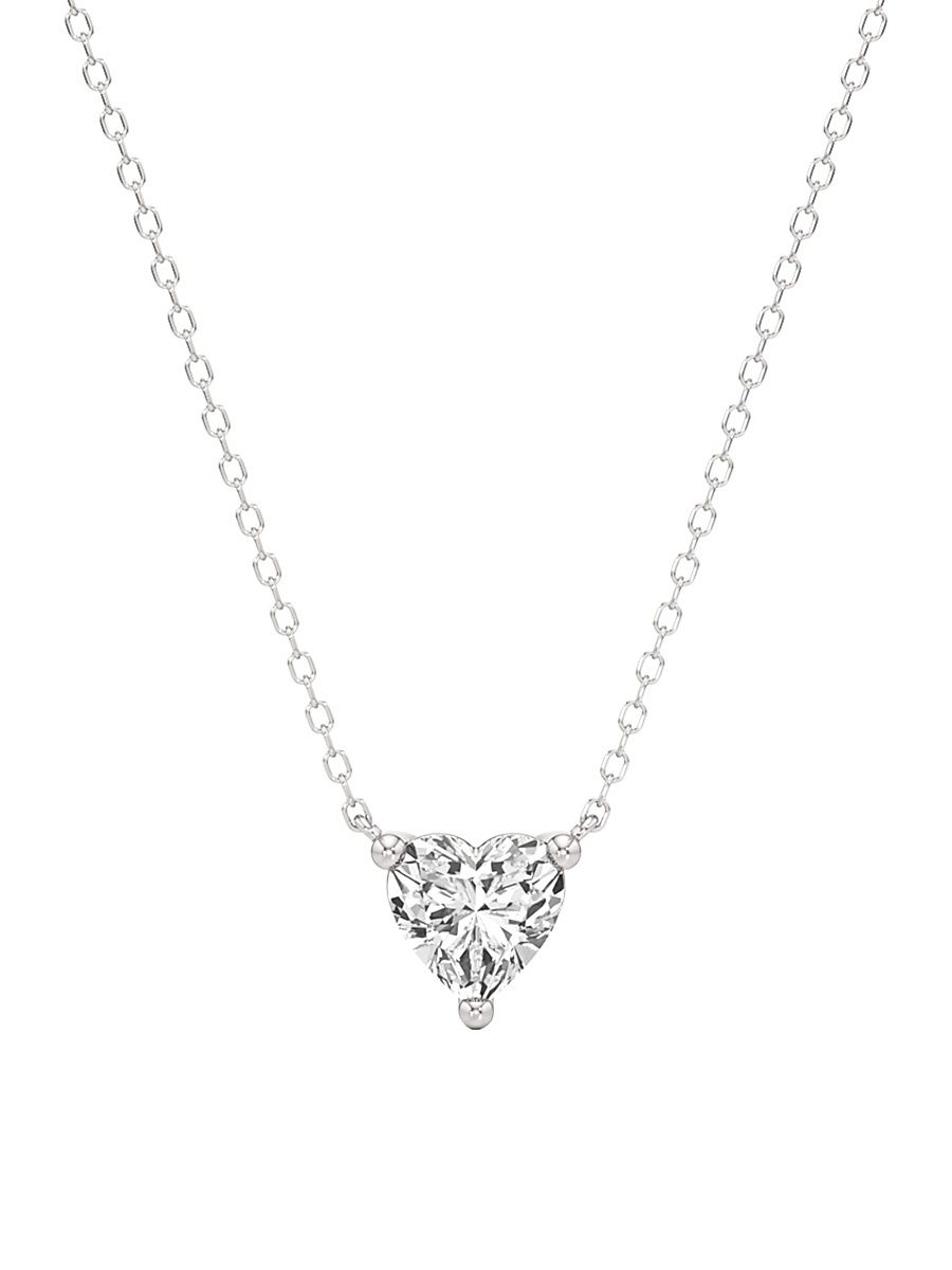 Women's 14K Gold & 1.50 TCW Lab-Grown Diamond Heart Pendant Necklace - White Gold
