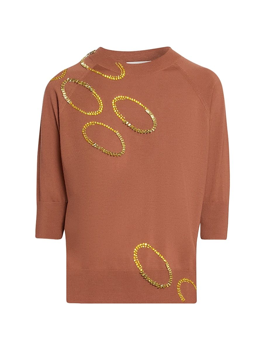 Women's Tuan Embellished Wool Short-Sleeve Sweater - Light Rust - Size XS