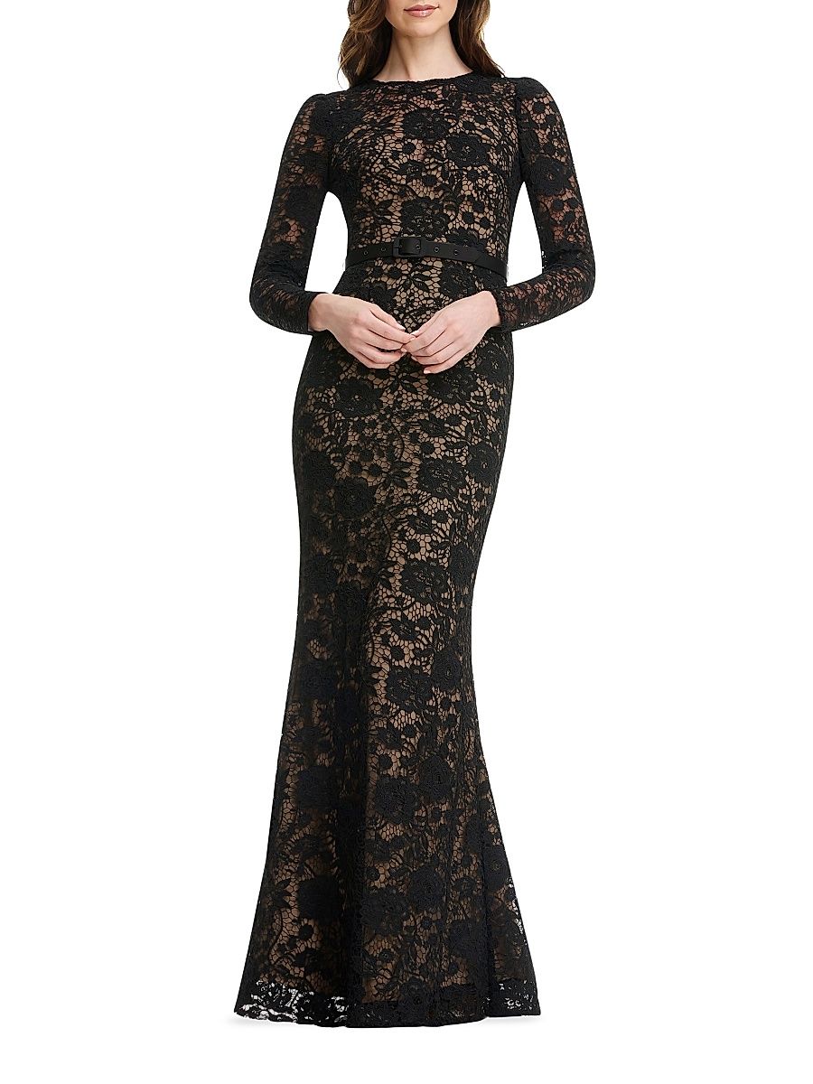 Women's Tamra Floral Lace Mermaid Gown - Black - Size XL