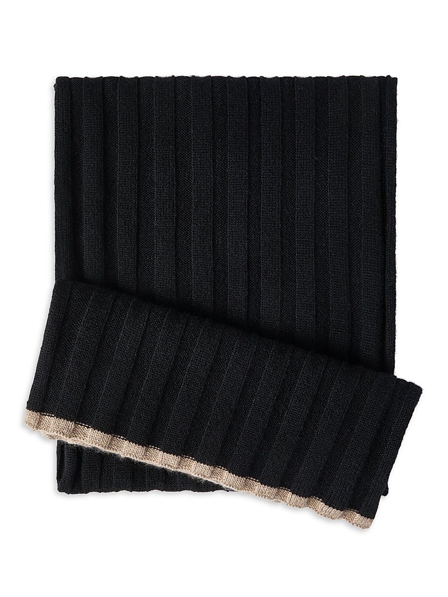 Men's Cashmere Rib Knit Scarf - Black