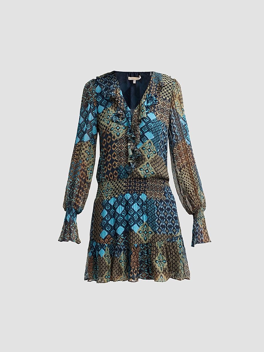 Women's Astrid Printed Blouson Mini Dress - Navy Multi - Size XL