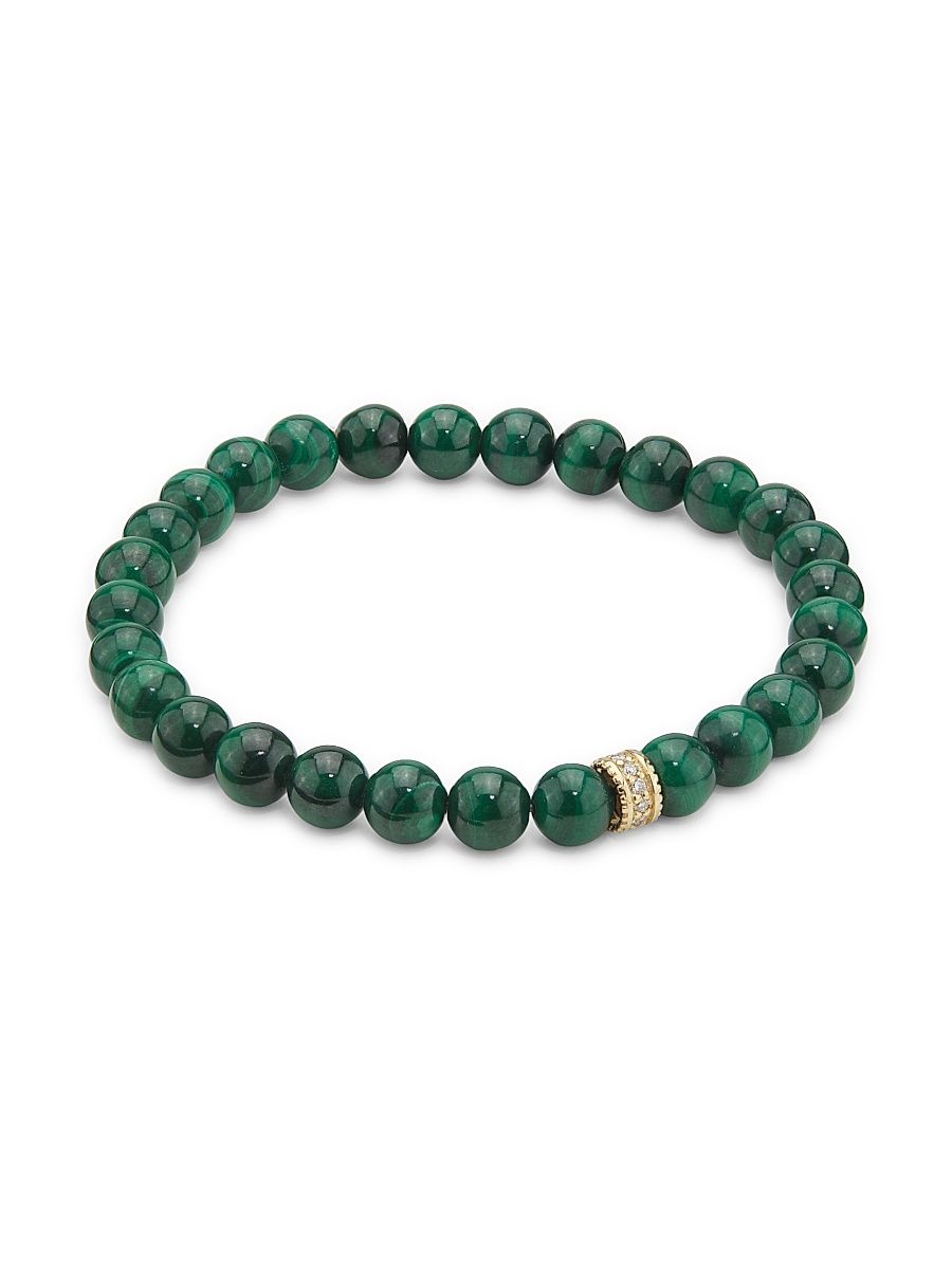 Women's 14K Yellow Gold, Malachite & 0.11 TCW Diamond Beaded Stretch Bracelet - Malachite