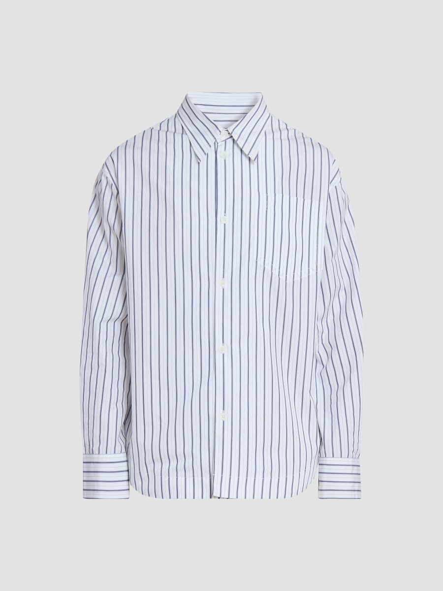 AMI Paris Men's Pinstriped Cotton Button-Front Shirt - Blanc Encre - Size XXL