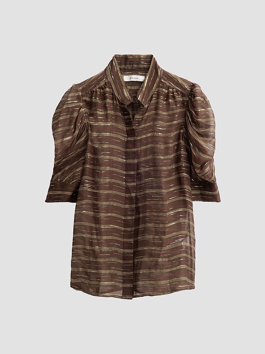 Women's The Gillian Striped Silk-Blend Top - Oakwood Multi - Size XL