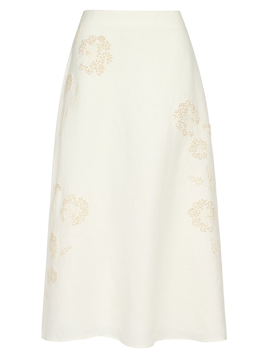 Women's Floral Embroidered A-Line Midi-Skirt - Ivoire - Size 0