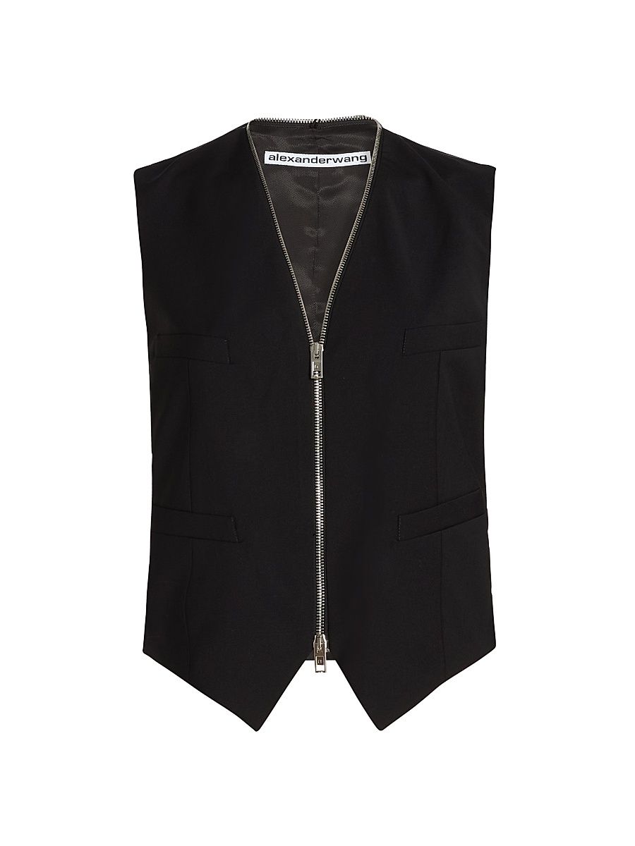 Women's Tailored Wool-Blend Zip Vest - Black - Size 12