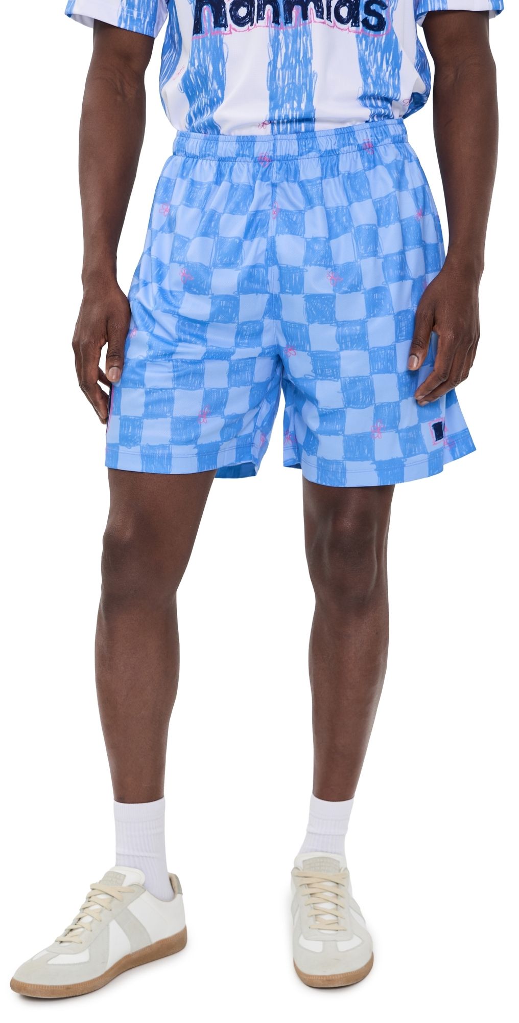 Nahmias Scribble Check Soccer Shorts 6 Blue Iris M