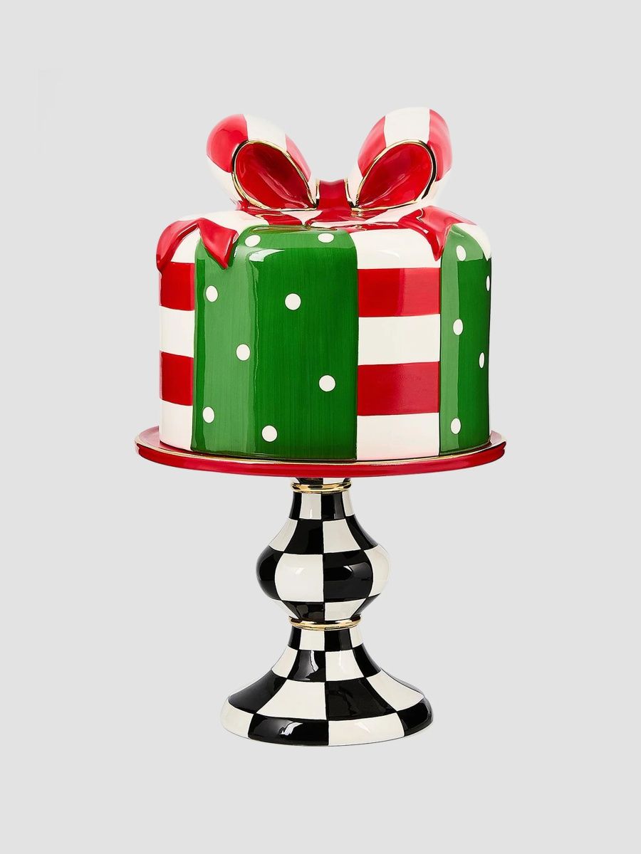 MacKenzie-Childs Check It Out Gift Lidded Cake Stand