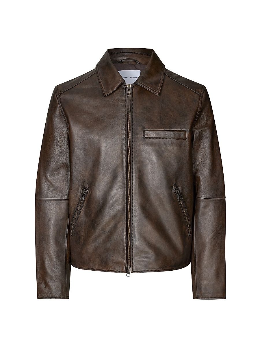 Men's Saccliff X Leather Biker Jacket - Washed Brown - Size Medium