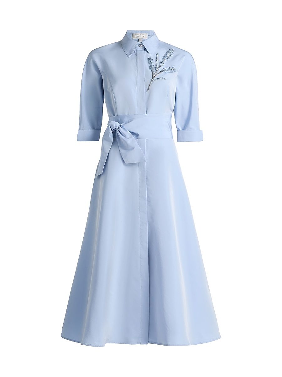 Women's Taffeta Beaded Midi-Shirtdress - Periwinkle - Size 18